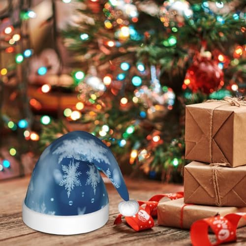 Blue Christmas Snowflake Print Santa Hat Small Size 1