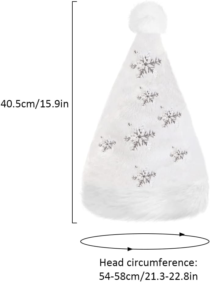 Flash Santa Hat for Adults Unisex White Plush Christmas Headwear with Snowflakes