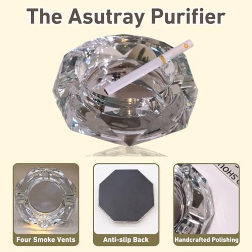 Coomin Crystal Glass Ash Tray with Iridescent Finish