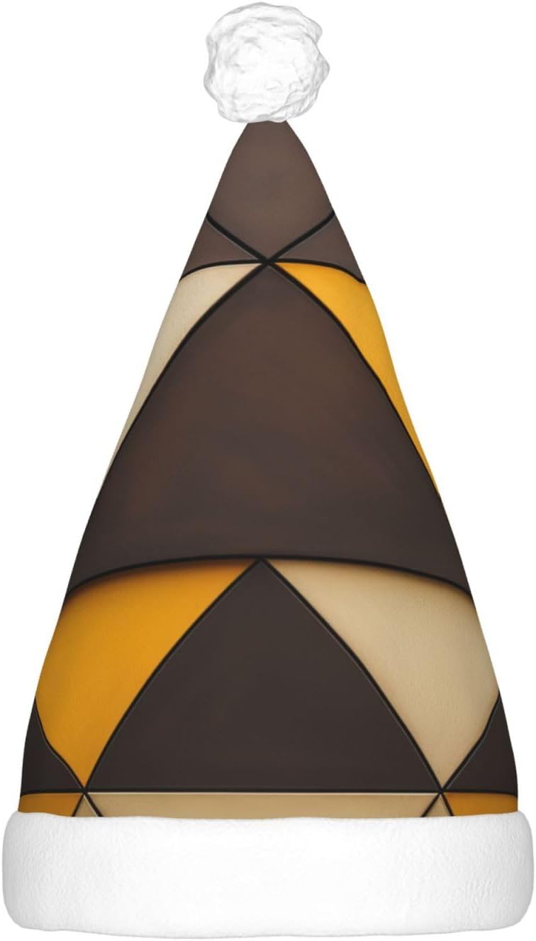 QINZHENG LED Santa Hat with Yellow Brown Triangles Print for Christmas Party