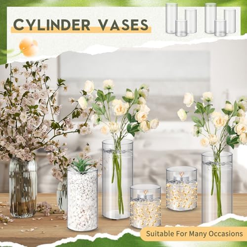 Nuogo 36 Pcs Clear Plastic Cylinder Vases for Centerpieces and Candle Displays