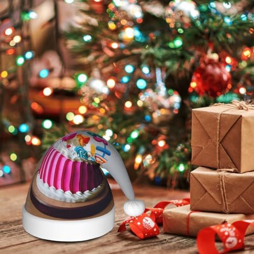 Happy Birthday Cake Print Santa Hat Plush for Adult