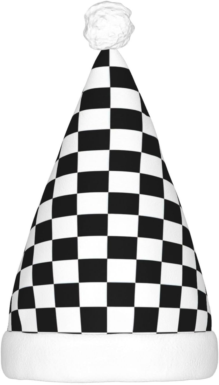 QINZHENG LED Black and White Checkered Santa Hat for Christmas Halloween Party