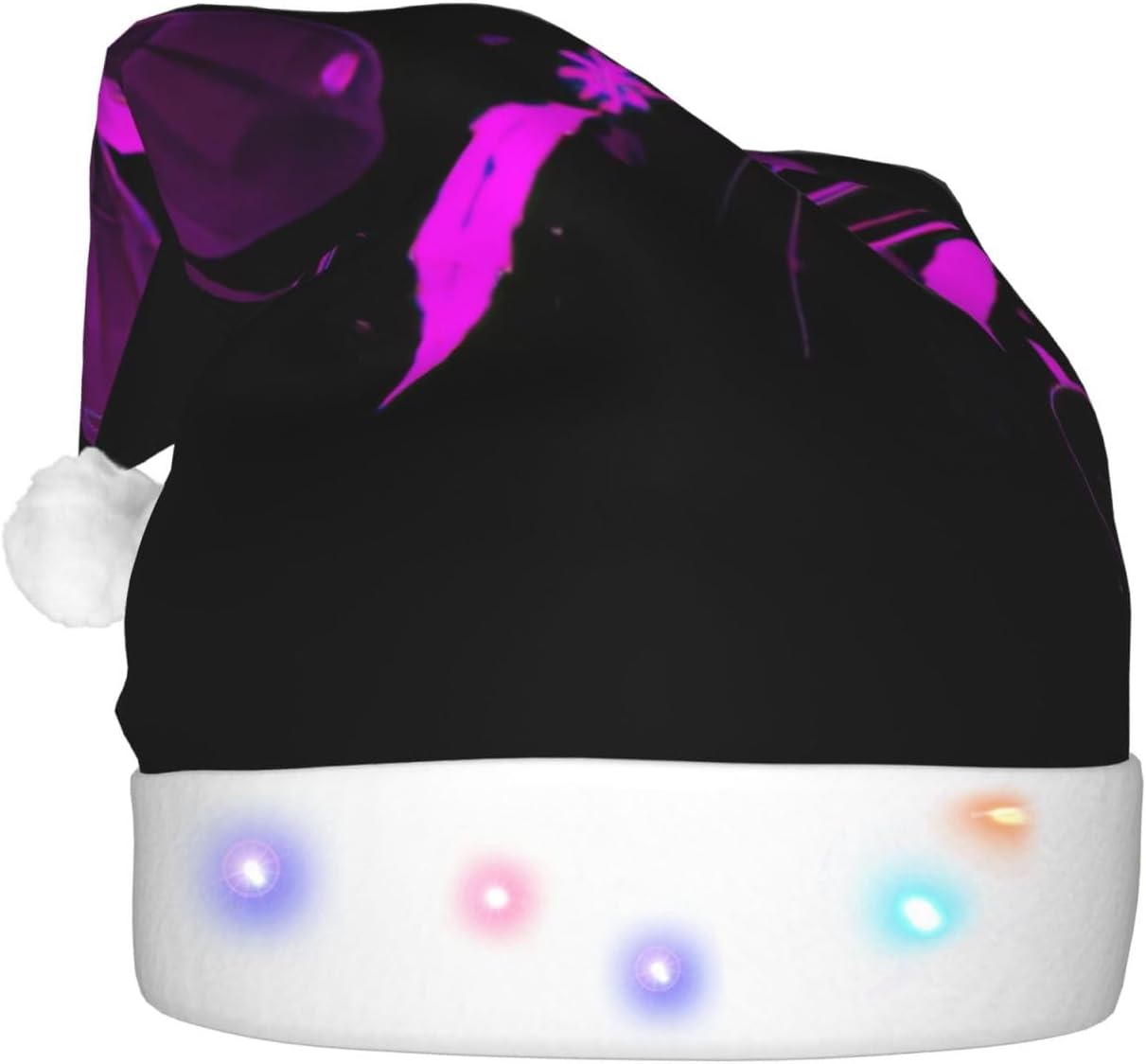 QINZHENG Purple Black Butterfly Print LED Santa Hat for Christmas Halloween Party