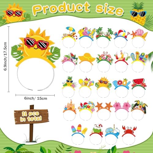 48 Pcs Luau Hawaiian Party Sunglasses Headbands for Adults