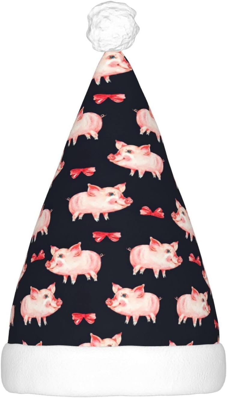 Red Cute Piggy Print LED Light-Up Santa Hat for Adults