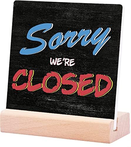 Polilike Funny Closed Door Ceramic Table Sign with Wood Stand