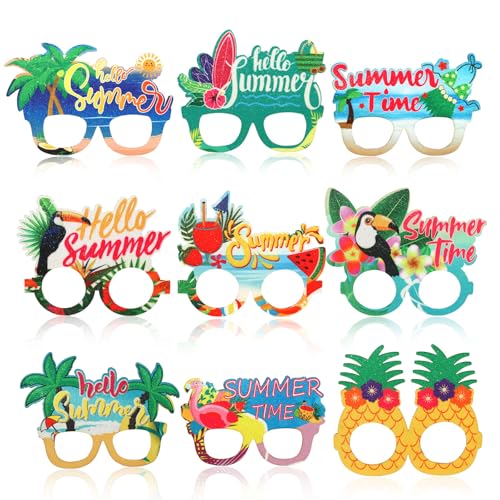 CURASA 9PCS Tropical Party Paper Glasses
