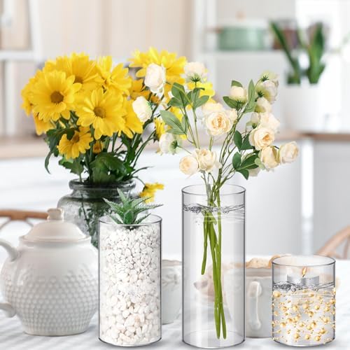 Nuogo 36 Pcs Clear Plastic Cylinder Vases for Centerpieces and Candle Displays