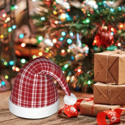 Plaid Red and Black Light Up Santa Hat for Adults