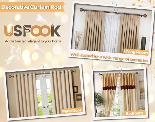 USFOOK Bronze Curtain Rods 48-84 Inch with Leaf Finials
