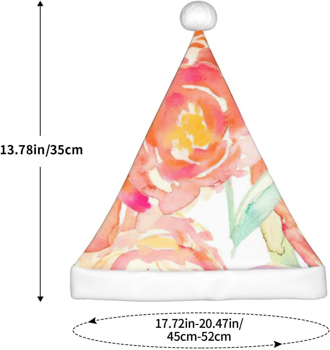 Peach Peony Print Christmas Santa Hat Small Size