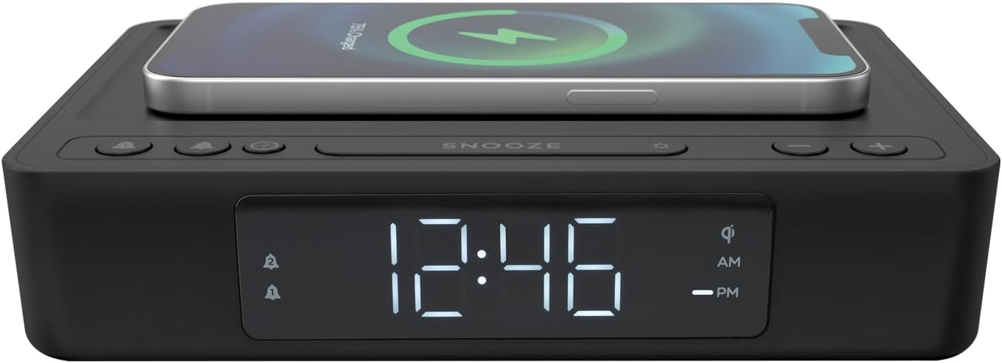 Digital Alarm Clock with Wireless Charging Pad and Dual Alarm