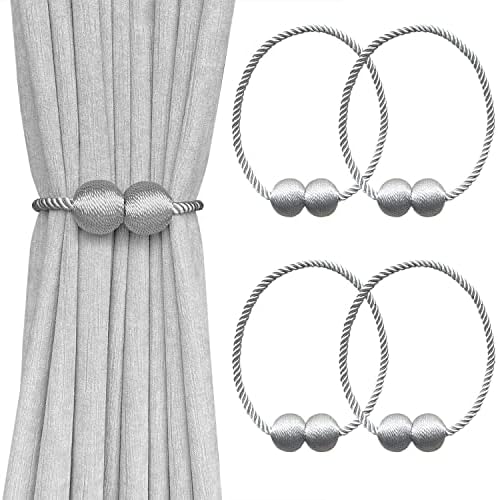 Melaluxe 4 Pack Magnetic Curtain Holdbacks Grey