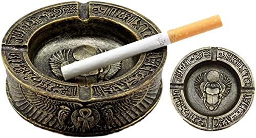 Egyptian Theme Ankh Dual Cobra Winged Scarab Ashtray Figurine 4 Inch
