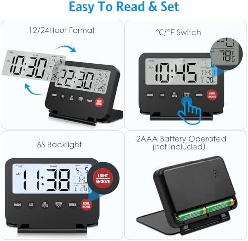 AMIR Digital Travel Alarm Clock with Calendar and Temperature