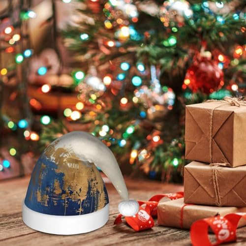 Gold Blue White Print Christmas Santa Hat Small Size 1