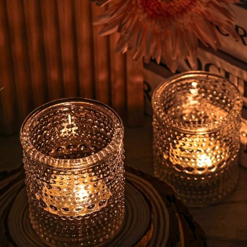 HOXHA 6 Pack Clear Glass Votive Candle Holders