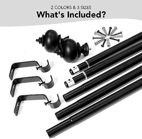 Deconovo Heavy Duty Black Curtain Rod Adjustable 48-84 Inch