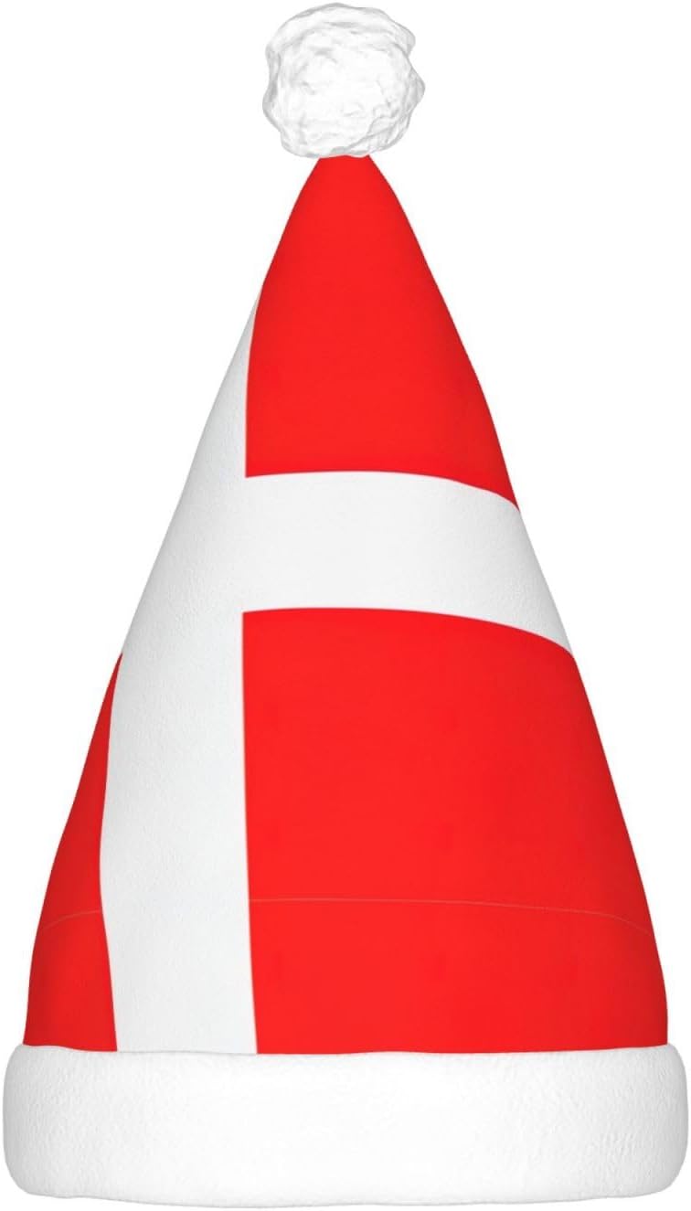 Denmark Flag Print Christmas Santa Hat with Light Up LED