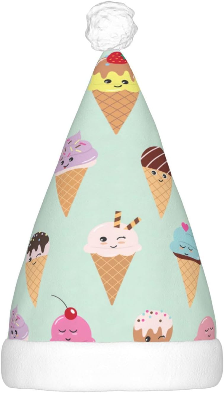 Ice Cream Cones Christmas Santa Hat Plush LED Light Up for Adults