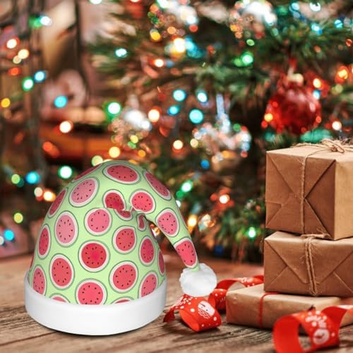 Watermelon Green Christmas Santa Hat Plush Light Up Adult Headwear