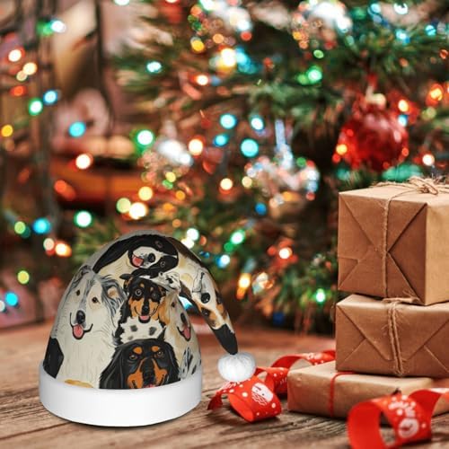 Dogs Print Christmas Santa Hat Plush Funny Adult Party Hat