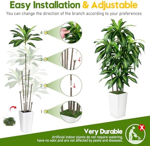 PUUKU 5FT Artificial Dracaena Tree with White Planter