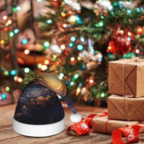 Galaxy Print Christmas Santa Hat Plush for Adults