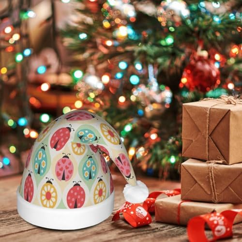 Ladybugs Cartoon Christmas Santa Hat Plush Light Up for Adults