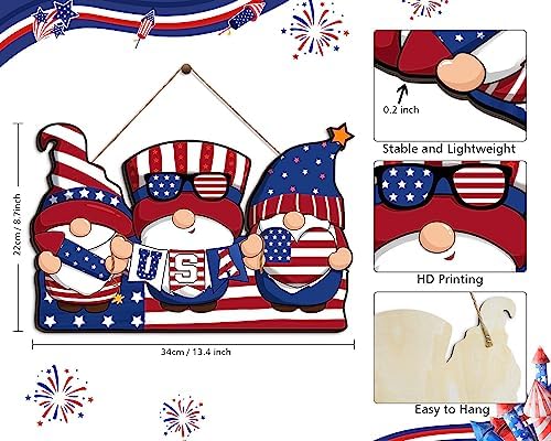 4th of July Wooden Flag Wall Sign with Rope