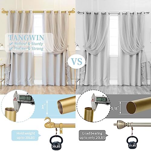 TANGWIN Gold Farmhouse Curtain Rod with Swan Finials