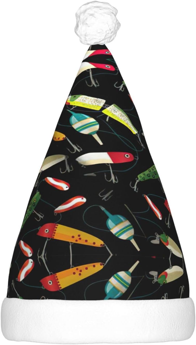 Fishing Lure Christmas Santa Hat Plush Light Up Funny Adult Hat