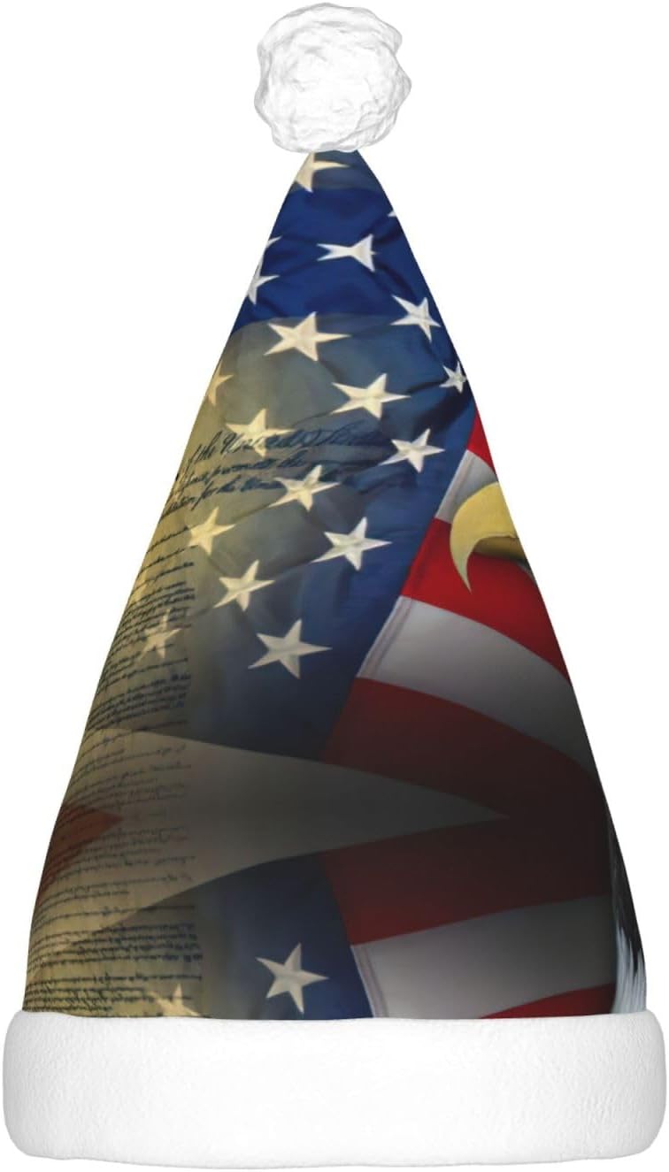 American Eagle Print Santa Hat Plush Light Up for Adult Christmas Party