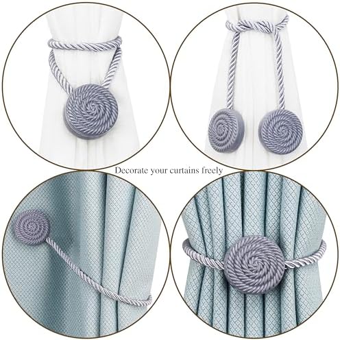 Magnetic Curtain Tie Backs 2 Pack Grey