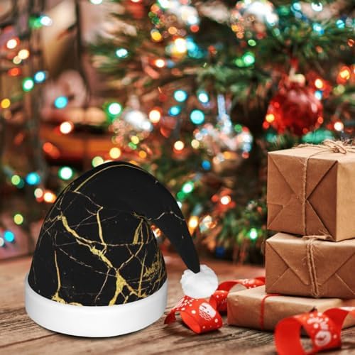 QINZHENG 3D Gold Marbling LED Halloween Santa Hat for Adults