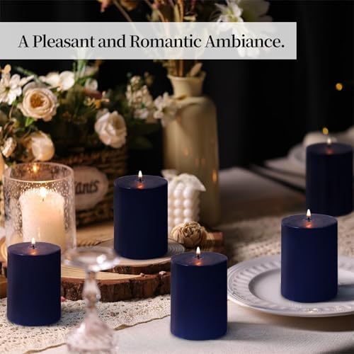 KONNI Navy Blue Pillar Candles Set of 3 3x4