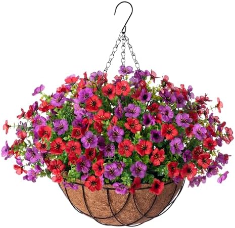 Artificial Silk Flower Hanging Basket with Daisy and Eucalyptus Leaves