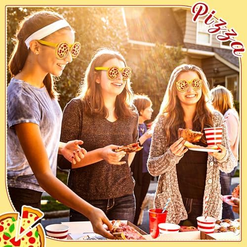 Kingdder 12 Pairs Pizza Themed Photo Booth Glasses