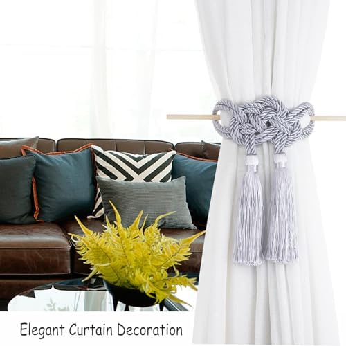 Hangtty Curtain Tiebacks with Tassel 2 Pack Grey
