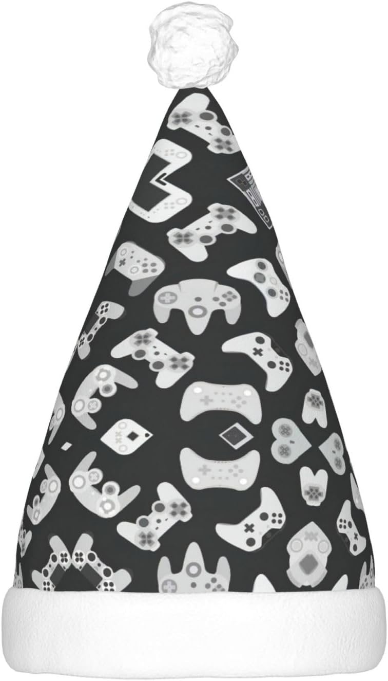 Game Controller Print Christmas Santa Hat Plush Light Up Funny Adult Hat