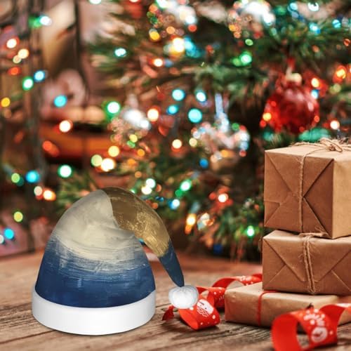 Gold Blue White Print Christmas Santa Hat Small Size