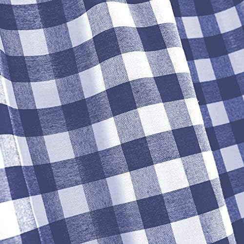 Farmhouse Curtains Buffalo Plaid Swag Pair Navy Blue