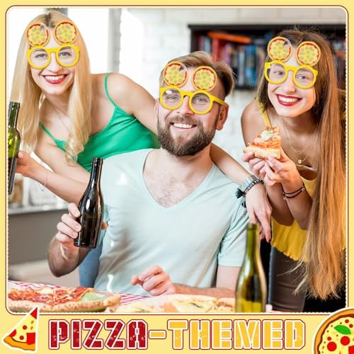 Kingdder 12 Pairs Pizza Themed Photo Booth Glasses