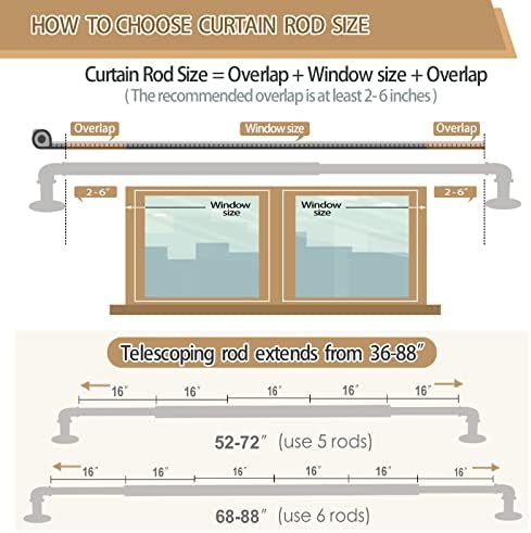 OLV Black Industrial Curtain Rods 48-84 Inch