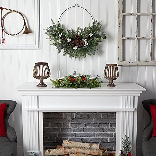 Nearly Natural 20in Holiday Christmas Candle Holder Table Arrangement