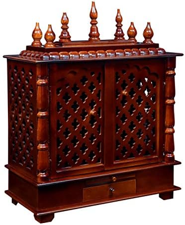 Craftlia Brown Wood Rustic Temple with Light Drawer and Shelf