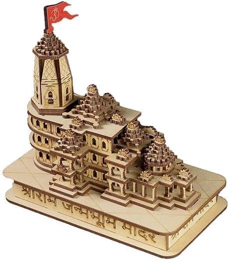 Multi Shri Ram Mandir 3D Model Wooden Temple with LED Lighting 6x5x3inch