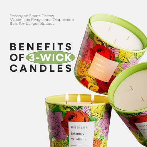Hidden Label Luxury 3-Wick Soy Candle Jasmine Vanilla Scent 30oz
