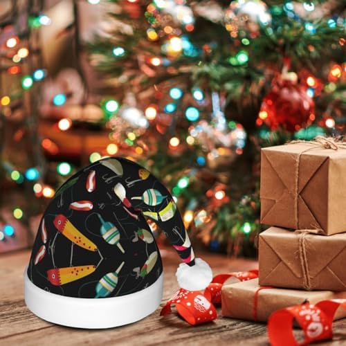 Fishing Lure Christmas Santa Hat Plush Light Up Funny Adult Hat